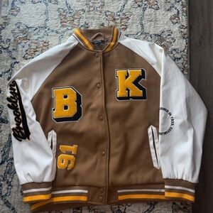 New Look Varsity Jacket - Brown, White, and Yellow